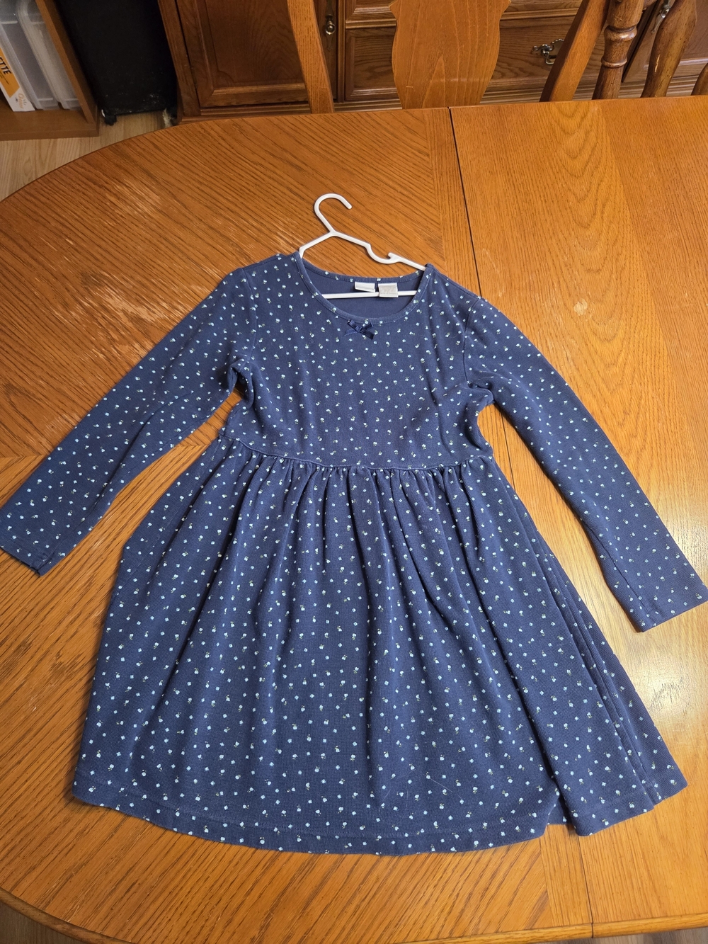 Girls' Navy Long-Sleeve Heart Print Dress